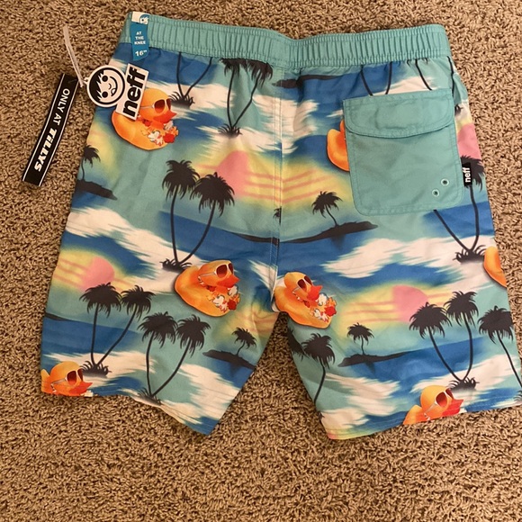 Neff swim trunks Blue Green with Palm Trees and Ducks Duckies - Picture 2 of 4